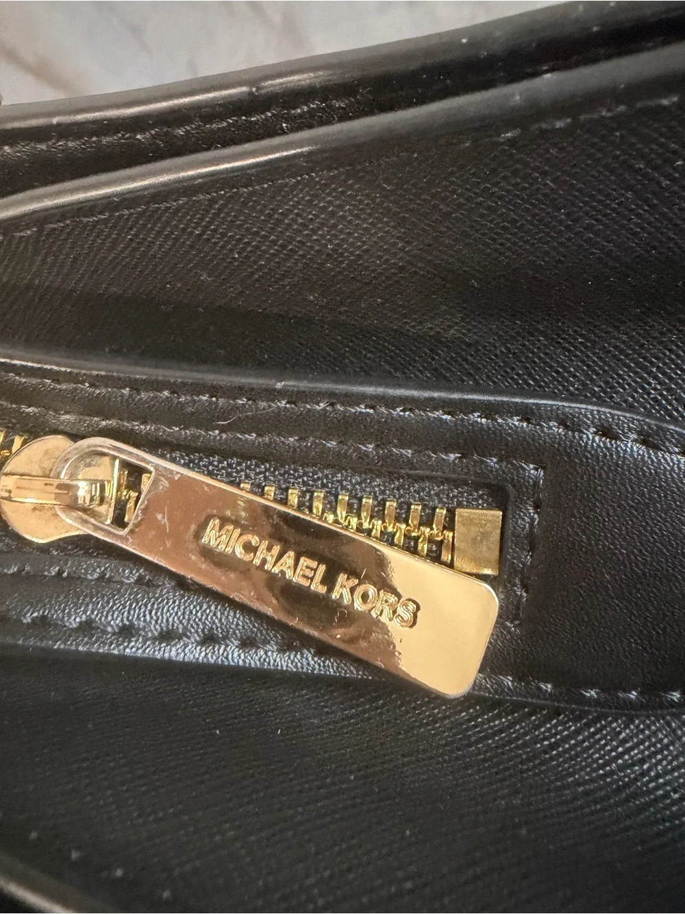 Michael Kors Black Leather Satchel with Gold Hardware